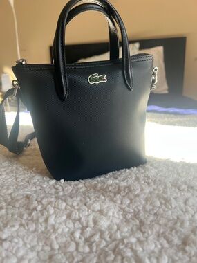 Lacoste Black Mini Tote /crossbody with Green Crocodile Patch